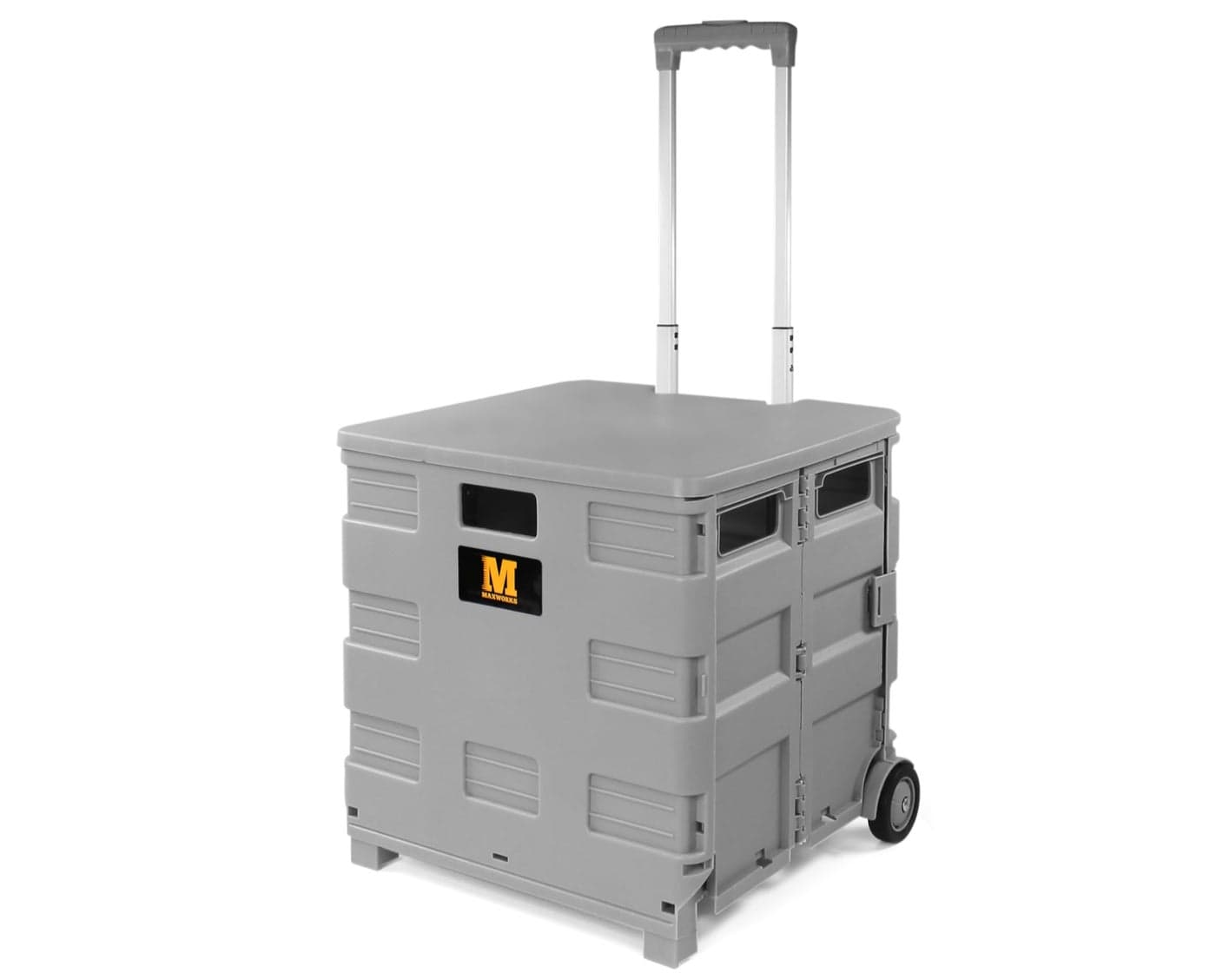 MaxWorks 50876 Collapsible Gray Rolling Folding Dolly Grocery Cart MultiFunctional Teacher Dolly with Extra Storage Durable Wheels and EasytoFold Design for Classroom Office Shopping