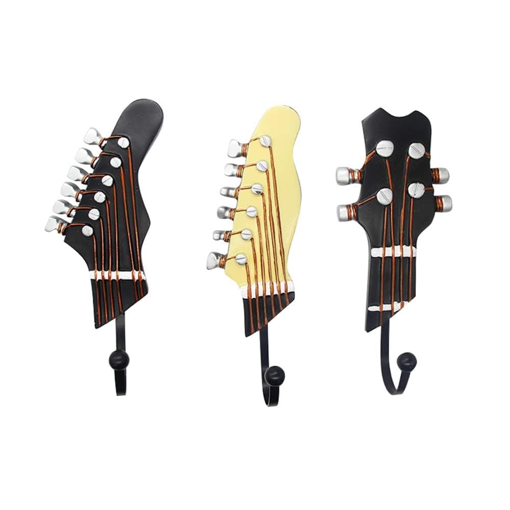 KUNGYO Vintage Guitar Shaped Decorative Hooks Rack Hangers for Hanging Clothes Coats Towels Keys Hats Metal Resin Hooks Wall Mounted Heavy Duty 3Pack Guitar HookA