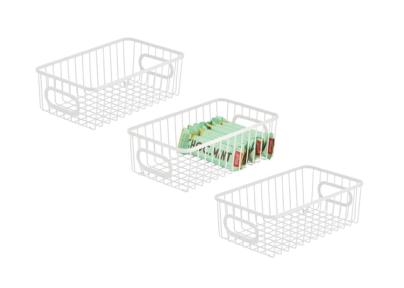 Go Hooked Multipurpose 10" Metal Bathroom Storage Organizer Basket Bin - Modern Wire Grid Design - for Organization in Cabinets, on Countertops, Bedroom, Kitchen, Bathroom, Garage (Pack of 3, White)