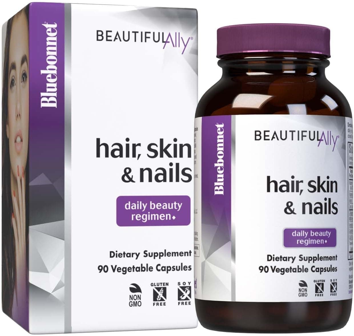 BlueBonnet Nutrition Beautiful Ally Hair Skin Nails Hydrolyzed Collagen from Grass Fed Cows Collagen Peptides Type 1 3 Non GMO Gluten Free Soy Free Milk Free 90 Vegetable Capsules