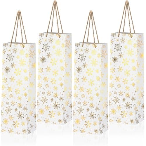 Harloon 12 Pcs Christmas Wine Gift Bags Bulk Winter Snowflake Wine Bottle Bags with Handles Holiday Bottles Gifts for Wedding Party Decoration Liquor Lovers Drinkers GiftGolden