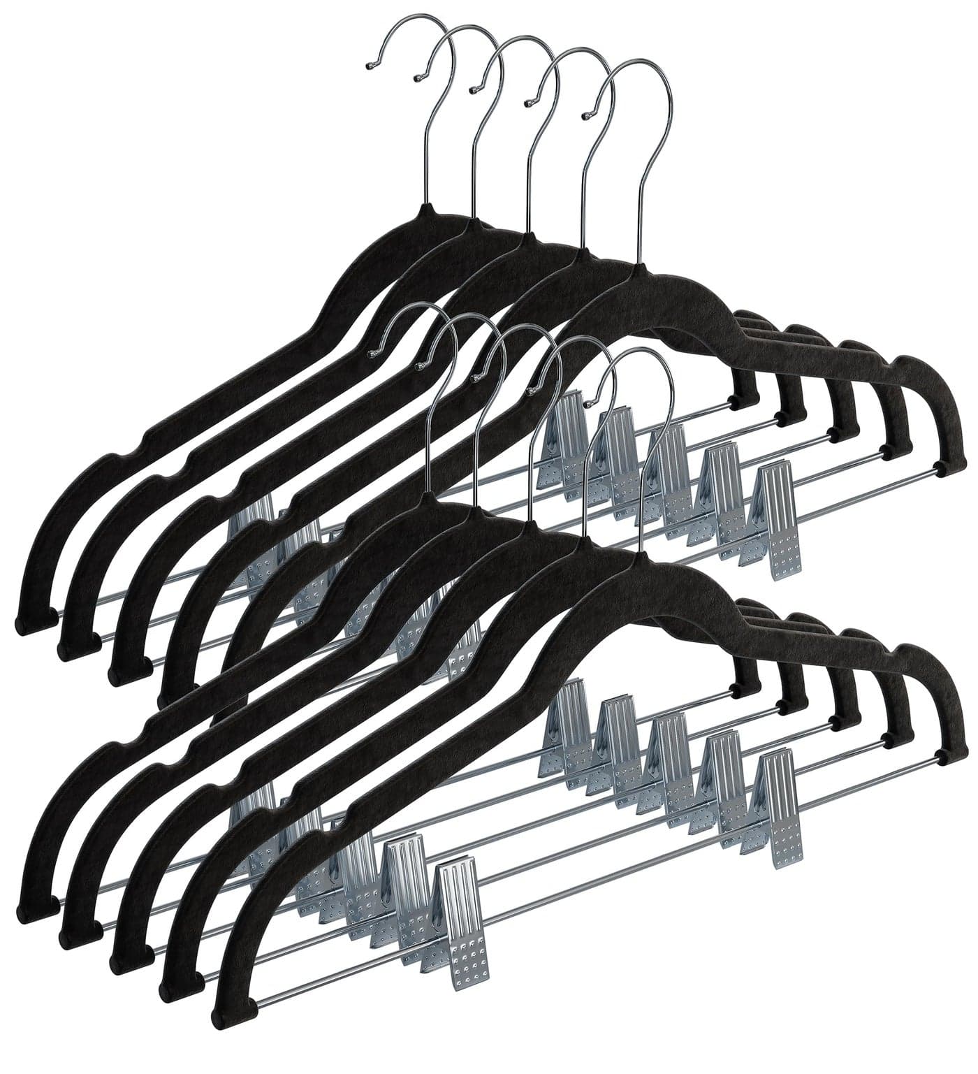 Home-It 10 Pack Clothes Hangers With Clips Black Velvet Hangers Use For Skirt Hangers Clothes Hanger Pants Hangers Ultra Thin No Slip