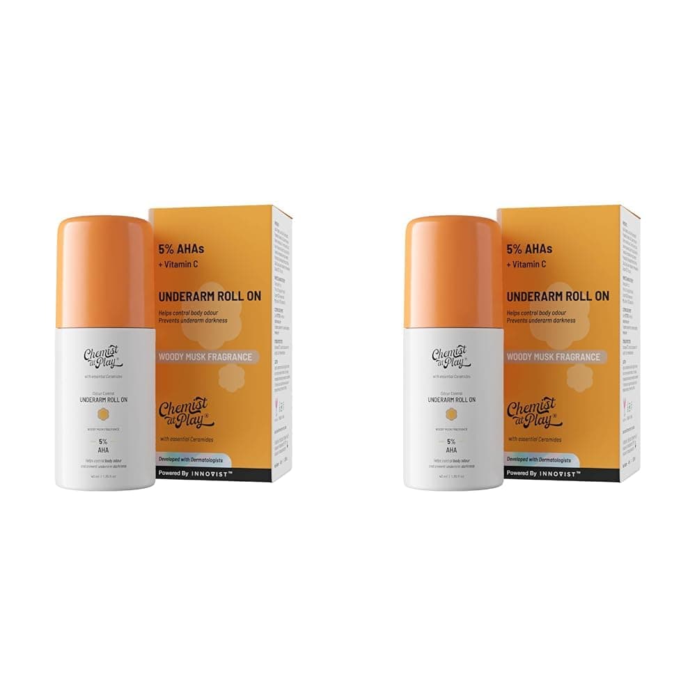 Chemist at Play UnderArm RollOn with 5 AHA Lactic Acid 1 Mandelic Acid Prevents Body Odour Brightens Skin Exfoliates Underarm For Sensitive Skin Woody Musk Fragrance Alcohol Free40ml