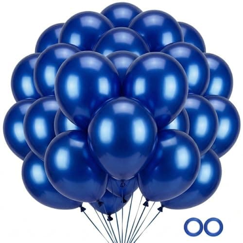 50Pack Chrome Metallic Blue Balloons 12 DoubleStuffed Royal Blue Latex Balloons for Weddings Class of 2025 Graduations Baby Showers Party DecorationsIncludes 2 Ribbons