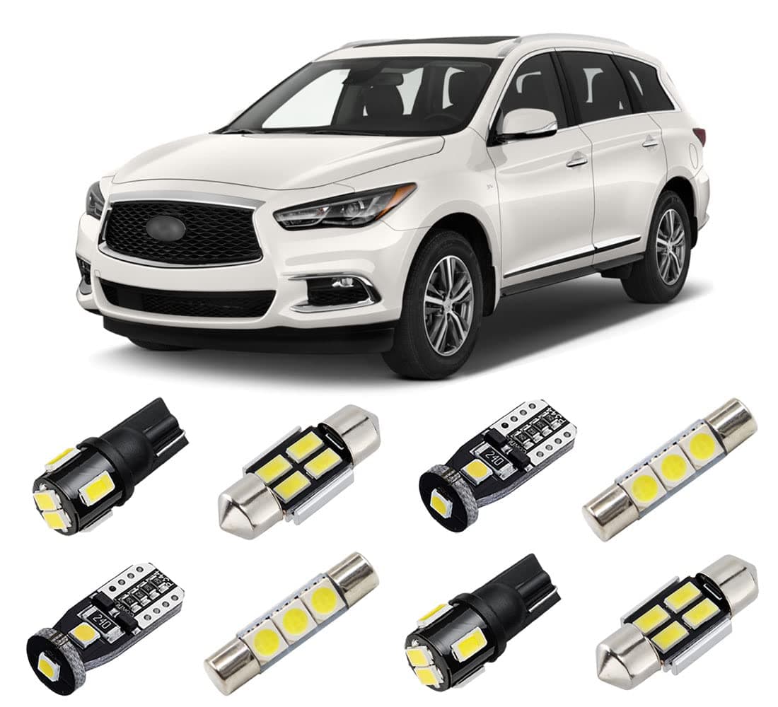 BRISHINE White Interior LED Lights Kit Compatible with Infiniti QX60 2014 2015 2016 2017 2018 2019 2020 2021 2022 Super Bright 6000K Interior LED Bulbs Package License Plate Lights and Install Tool