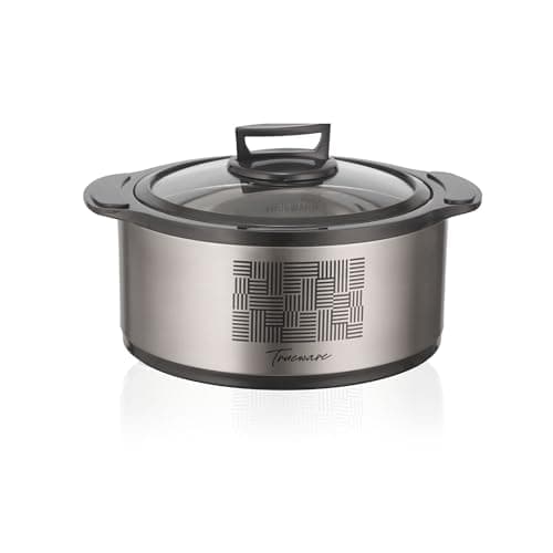Trueware Cosmic Glass Insulated 1500 ML Stainless Steel Thermoware Casserole with Glass Lid | Hot Pot | Hot Case | Hot Pot for chappati, Stainless Steel