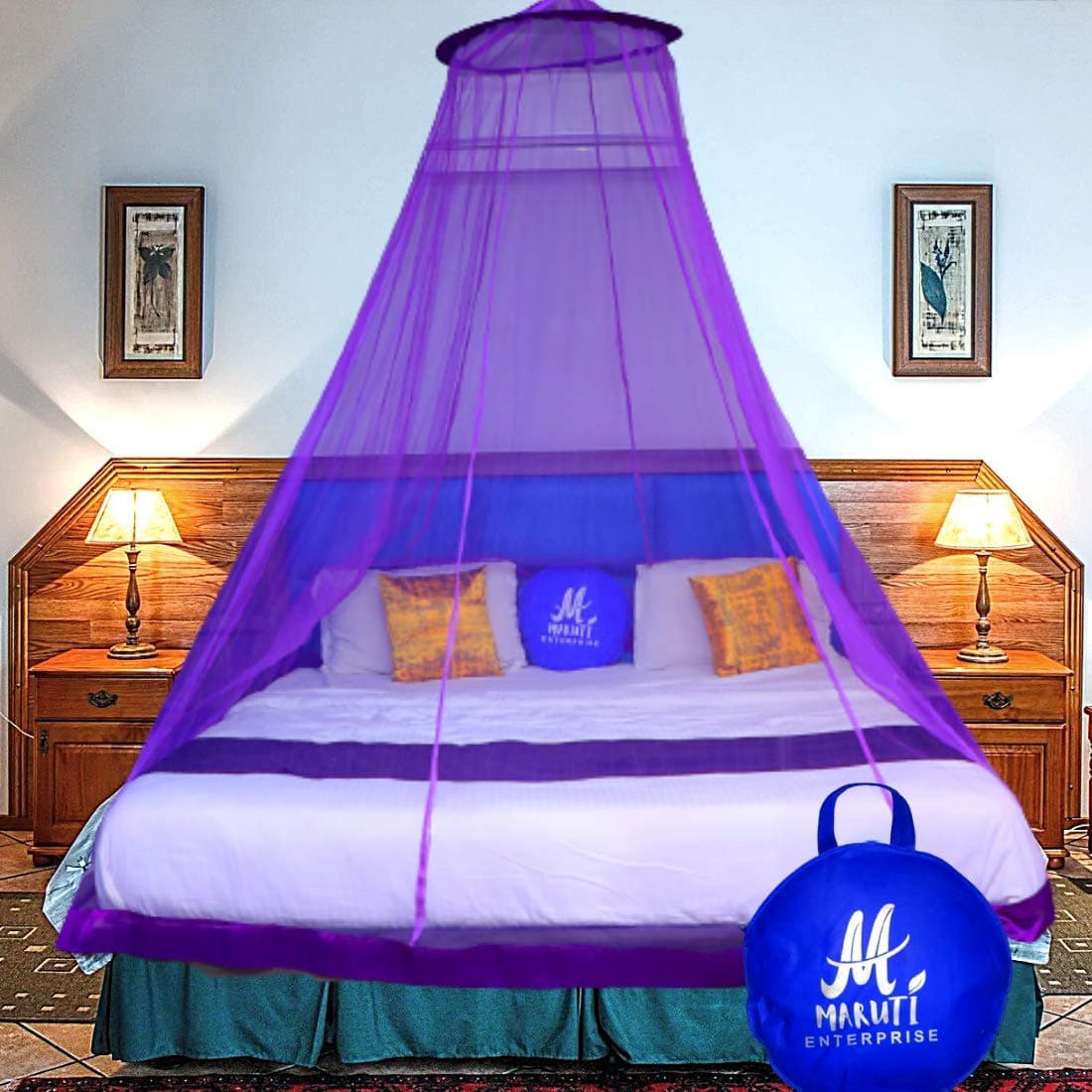 Maruti Enterprise Polyester Round Mosquito Net Celling Hanging Canopy Circular Curtain Machardani For Double Bed Keeps Away Insects and Flies for Adults Kids Purple