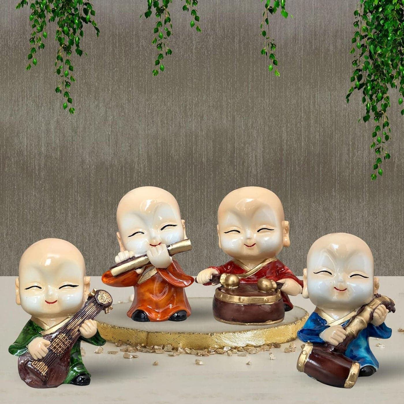 ARTISANS ALLEY Musical Buddha Decorative Showpiece for Home Decor Pack of 4 Multicolor