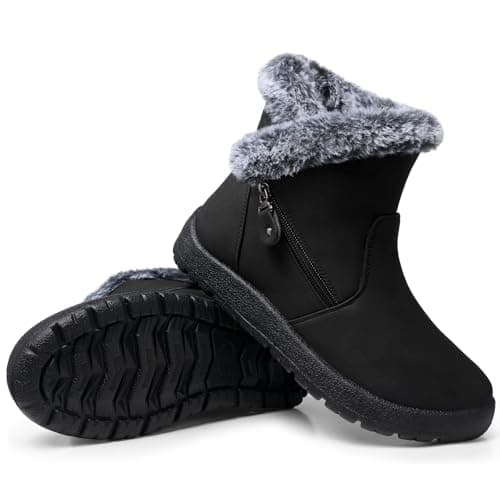 SHIBEVER Winter Boots for Women Waterproof: Womens Snow Boot Warm - Black Size 9 Ankle - Fur Lined Non Slip Winter Shoes