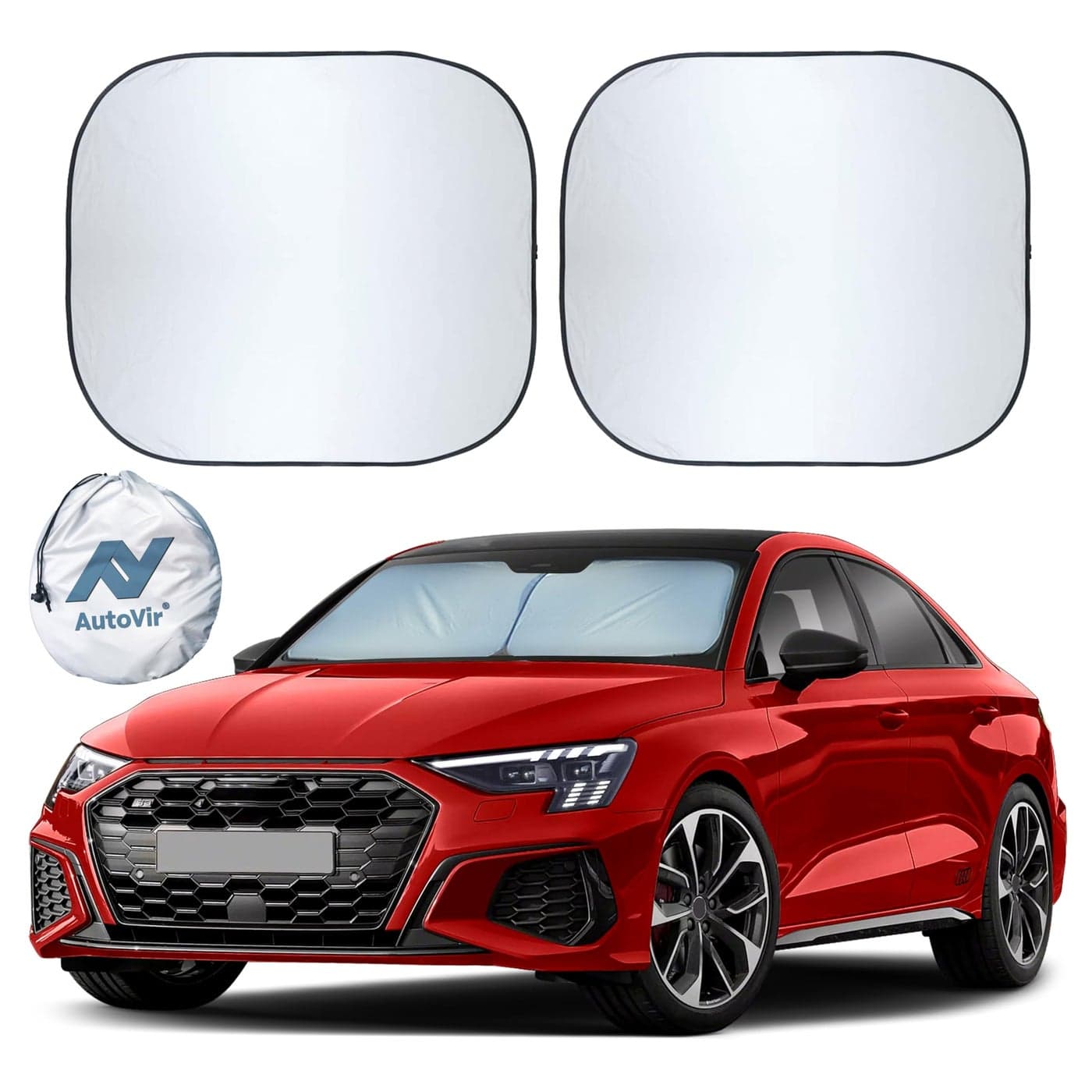 Autovir 2 Piece Car Windshield Sun Shade Foldable Durable Polyester Windshield Sunshade Blocks Sun Heat and UV Rays Sunshade for Car Ensuring Interior Protection Small 29x235