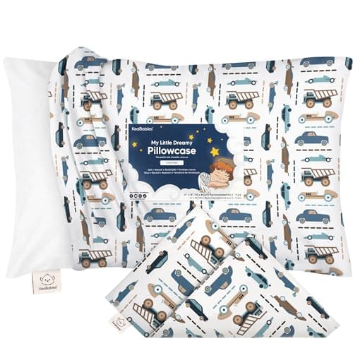 KeaBabies Toddler Pillowcase 13"x18" - Organic Cotton Toddler Pillowcase for Kids, Boys, Girls, Soft & Durable Cotton Cover for Miniature Sleepy Pillows, Cute Colors, Pillow Sold Separately (Vroom)