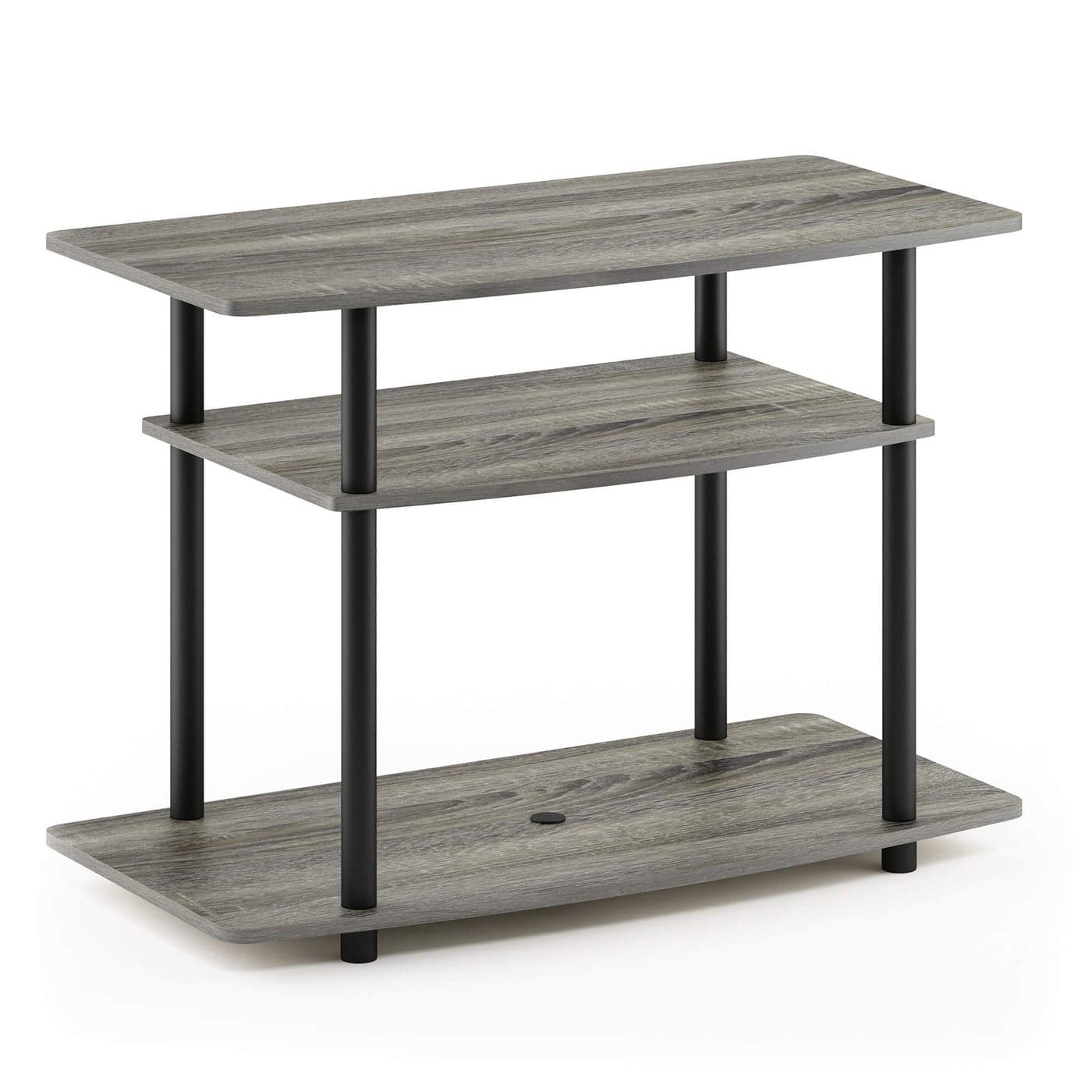 Furinno TurnNTube No Tools 3Tier Entertainment Center TV Stand for TV up to 32 Inch Plastic Round Tubes French Oak GreyBlack
