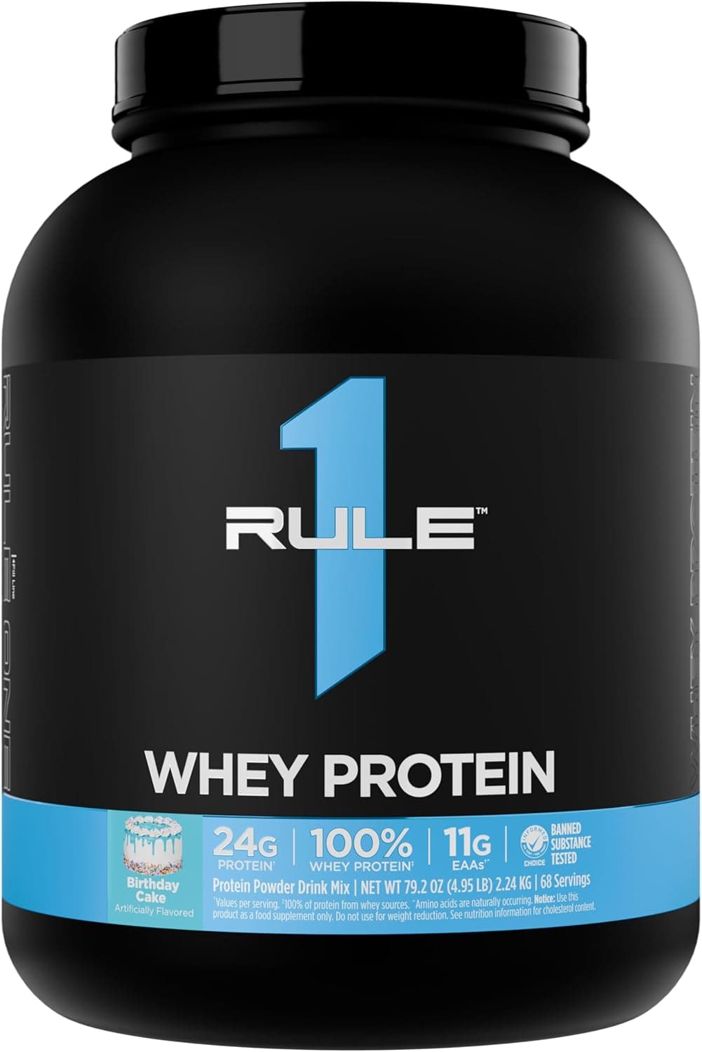 Rule 1 Whey Protein 24g FastActing Protein from AllWhey Sources with Naturally Occurring EAAs BCAAs for Workout Recovery or Anytime Use 5 Pounds Birthday Cake