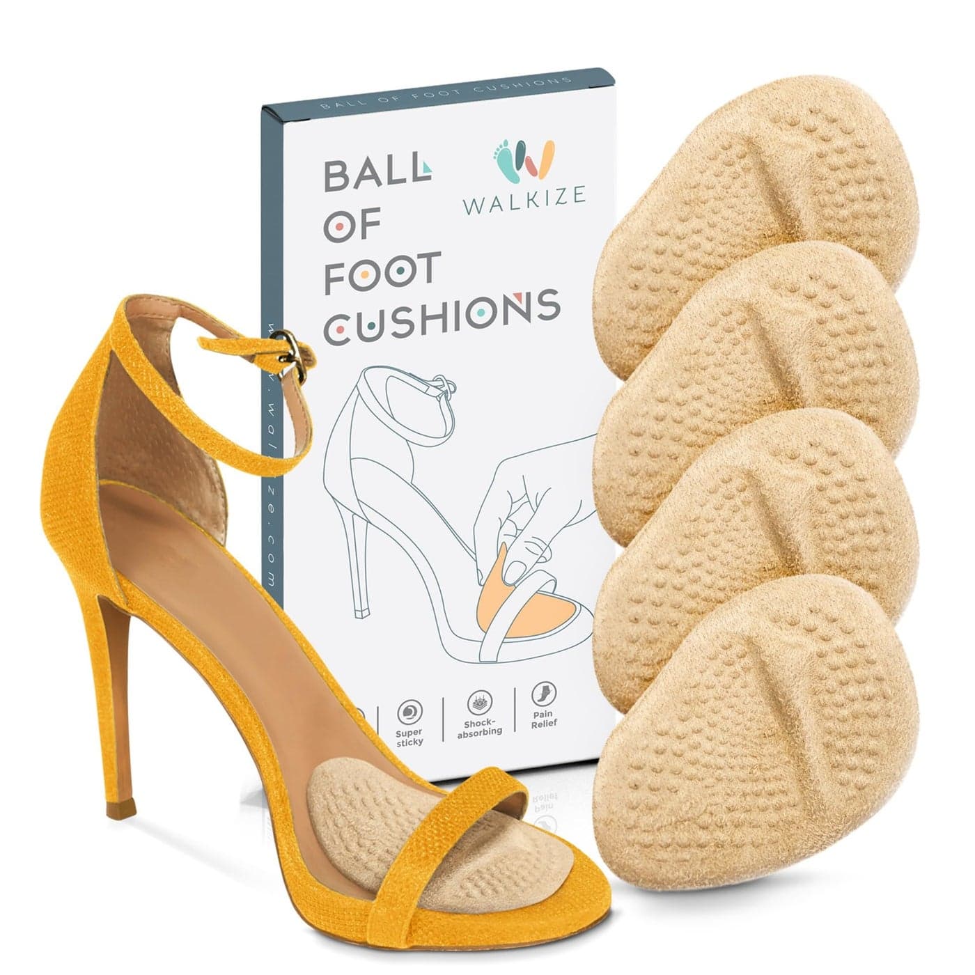 Walkize Metatarsal Pads Women Heel Inserts for Women Ball of Foot Cushions 2 Pairs Foot Pads All Day Pain Relief and Comfort One Size Fits Shoe Inserts Beige