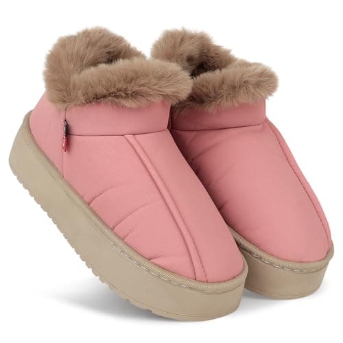 CASSIEY Comfortable Indoor/Outdoor Winter Fur Snow Boot |Womens Slip on Thick Sole Shoes- Peach