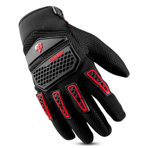Steelbird Adventure A-2 Full Finger Bike Riding Gloves with Touch Screen Sensitivity at Thumb and Index Finger, Protective Off-Road Motorbike Racing (L, Red) - Polyester