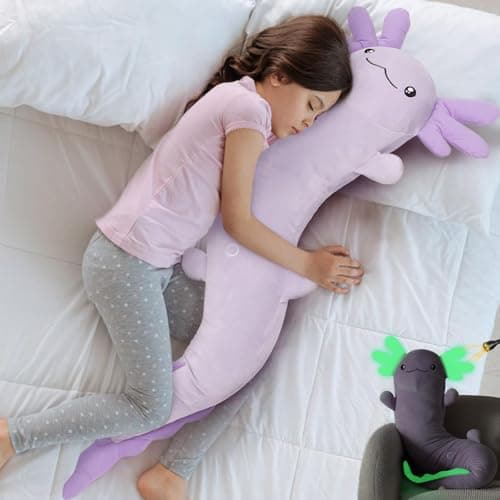 MaoGoLan Giant Axolotl Plush Toy Stuffed Animal Huge Axolotl Body Pillow for Kids Girl Boy Long Purple Salamander Plush Glow in The Dark Valentine Birthday Gifts Holiday Easter Decor