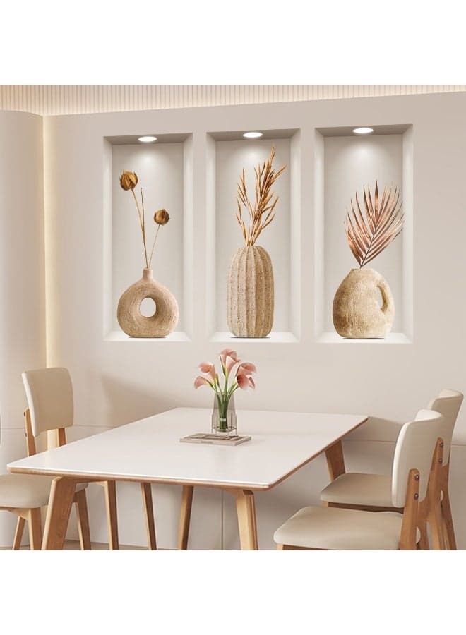 3D White Porcelain Bottle Art Triptych Wall Decor - Modern Entrance and Living Room Wall Stickers