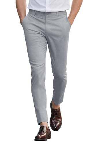 GINGTTO Mens Slim Fit Dress Pants Grey Chinos Pants Men Skinny Casual Size 32x30