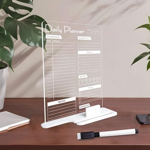 True Flair Acrylic Board Signage For Desk (24x16 CM)| Best Planner & Organiser For Enhancing Productivity | White Acrylic Base With Slot For Phone | Including Dry Erase Marker (Daily Planner,Design 3)