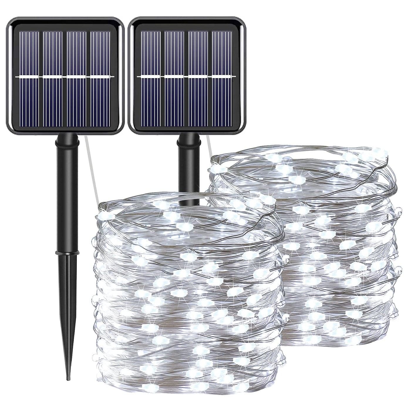 YAOZHOU Solar Fairy String Lights for Outside Outdoor Waterproof Cool White 2Pack Total 200LED 66Ft 8 Modes Mini Mini Small Solar Powered Lights for Christmas Garden Patio Fence Balcony