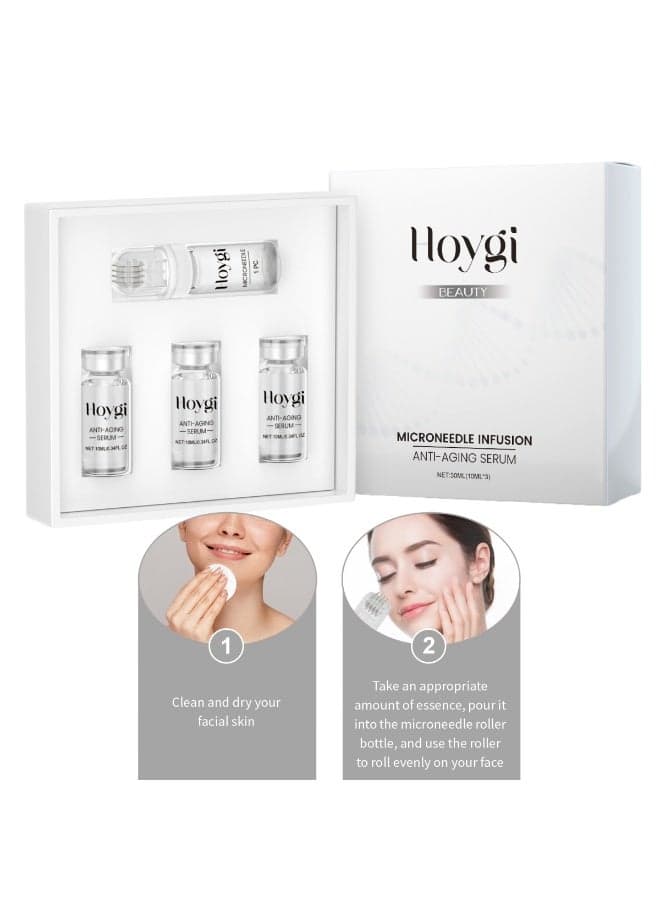 Hoygi Skincare Roller Set: Facial Massage Hyaluronic Acid Essence Nourishing Skin Serum (10ml x 3) + Roller Bottle (1)