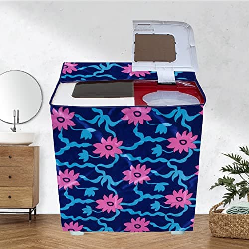 E-Retailer® Polyester Semi Automatic Washing Machine Cover With Zip Enclosure Suitable For 5kg to 8kg (Color-Floral Pink, Size-33x22x37 Inches)
