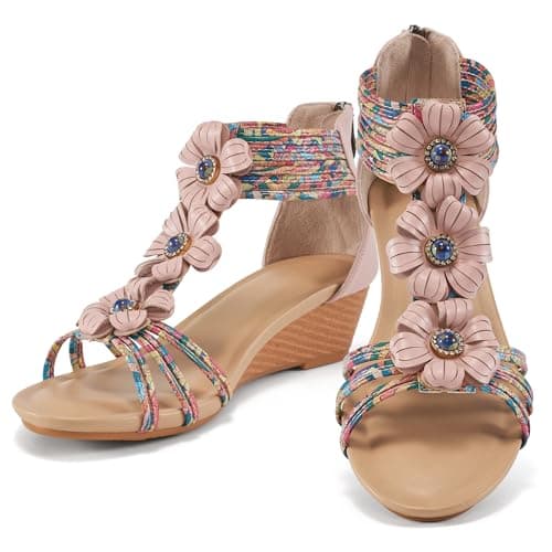 FUDYNMALC Sandals Womens Wedge Shoes: Comfortable Dressy Wedges Sandal with Zipper Summer Gladiator Sandals Open Toe