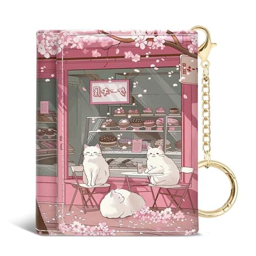 Jogjam Cute Anime White Cats Small Wallets, Kawaii Japanese Rfid Womens Wallet, Slim Thin Trifold Woman Wallet, Travel PU Leather Card Holder Wallet, Mini Key Chain Cash Wallet, Girly Gifts