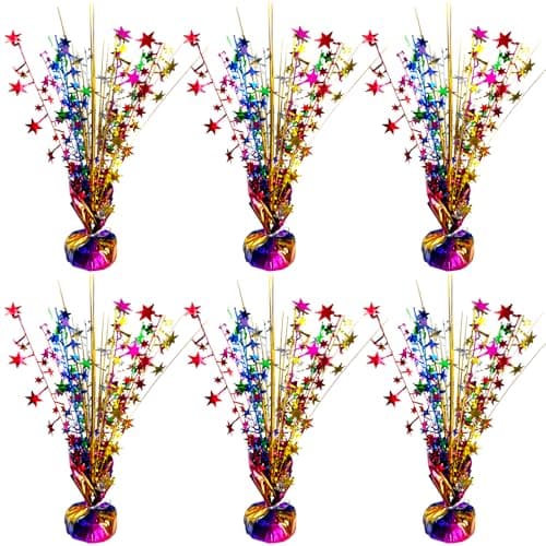 FUBININA 6 Pack Metallic Colorful Table Centerpiece Party Decoration Rainbow Theme Foil Spray Glitter Decor Star Tabletop Birthday New Year Fiesta Mexican Taco Cinco De Mayo Party Supplies Multicolor