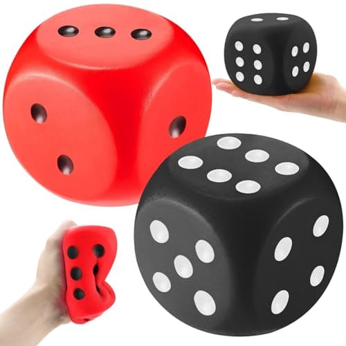 Zomiboo 2 Pcs 393 Large Foam Dice for Classroom Jumbo 6 Sided Giant Dice Casino Party Decoration Squeeze Anxiety Stress Relieve Toy Gifts for Valentines Day Adults Kids Board Game Red Black
