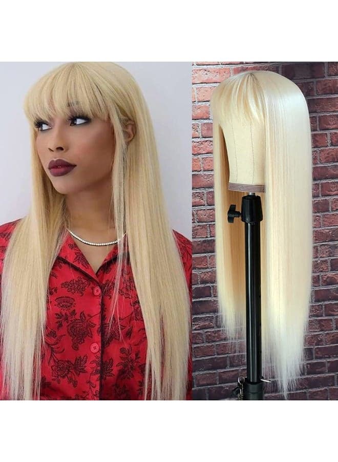 #613 Blonde Long Straight Synthetic Hair Wigs with Bangs Women's Costume Wig Heat Resistant Hair Replacement Wig