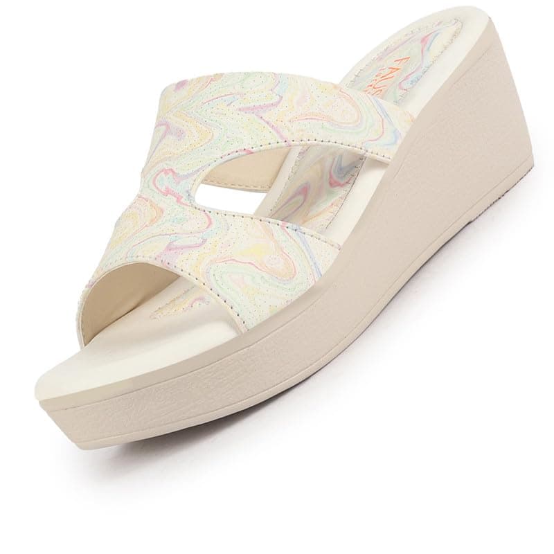FAUSTO FST KI-212 PINK-40 Women Pink Open Toe Printed Height Enhancer Slip On Wedges|Slipper Sandals for Work|Office Wear (7 UK)