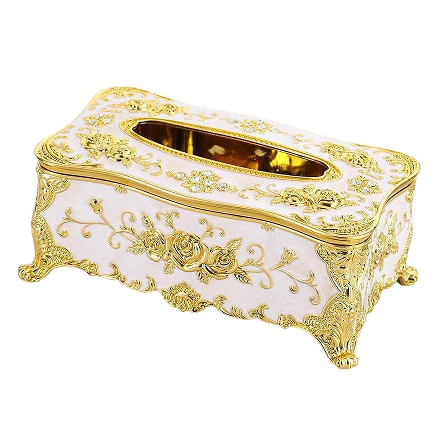 Wrixty Rose Tissue Box Holder Stylish Bling Acrylic Tissue Box Cover for Bathroom Vanity Countertops Bedroom Dressers Night Stands Desks Tables Golden White