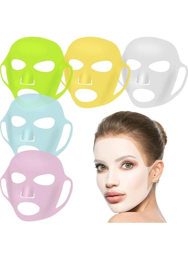5 Pcs Reusable Silicone Facial Mask Sheets for Women Silicone Moisturizing Full Facial Mask Cover Skin Cover Wrap for Sheet Prevent Evaporation Hairdressing Beauty Spa Care Tool(Chic Colors)