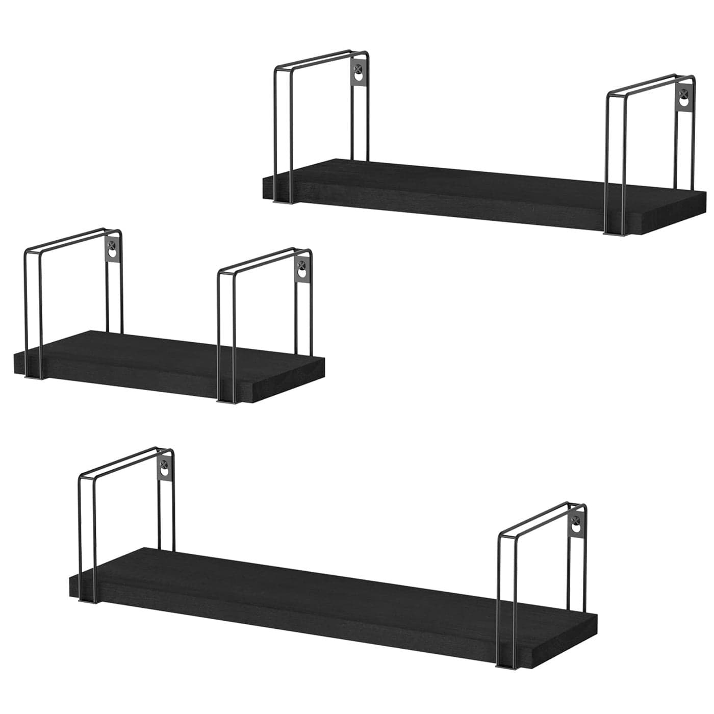 SRIWATANA Wall Shelves Rustic Floating Shelves Decorative Wood Shelf Set of 3 Wall Mounted Storage Shelves for Bedroom Living Room Kitchen Bathroom Office and MoreBlack