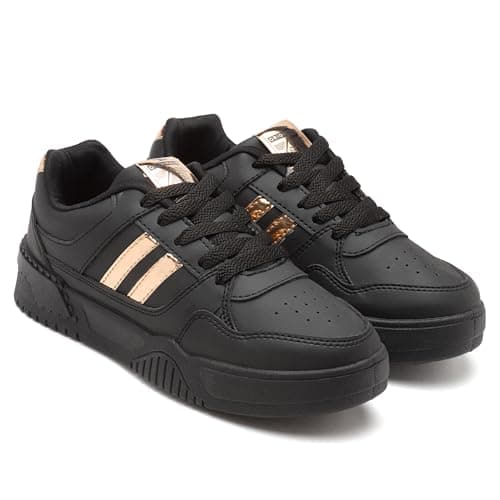 ASIAN Women PARADISE-12 Casual Mid Top Sneakers,Stylish And Trendy Shoes With Laces For Women And Girls, Black, 5 UK