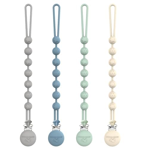 Cuddle Campus Silicone Pacifier Clip Holder with One Piece DesignSoft Flexible Binky Clips with Texture for Baby Boy and Girl Pack of 4 6m