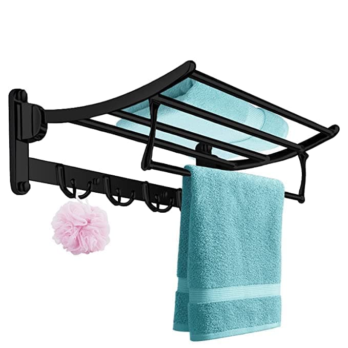 FORTUNE Classic Stainless Steel Folding Towel Rack for Bathroom | Towel Stand | Towel Hanger | Napking Holder I Clothes Hanger Bathroom Accessories - Black Finish (46 CM) (1.5 Feet)