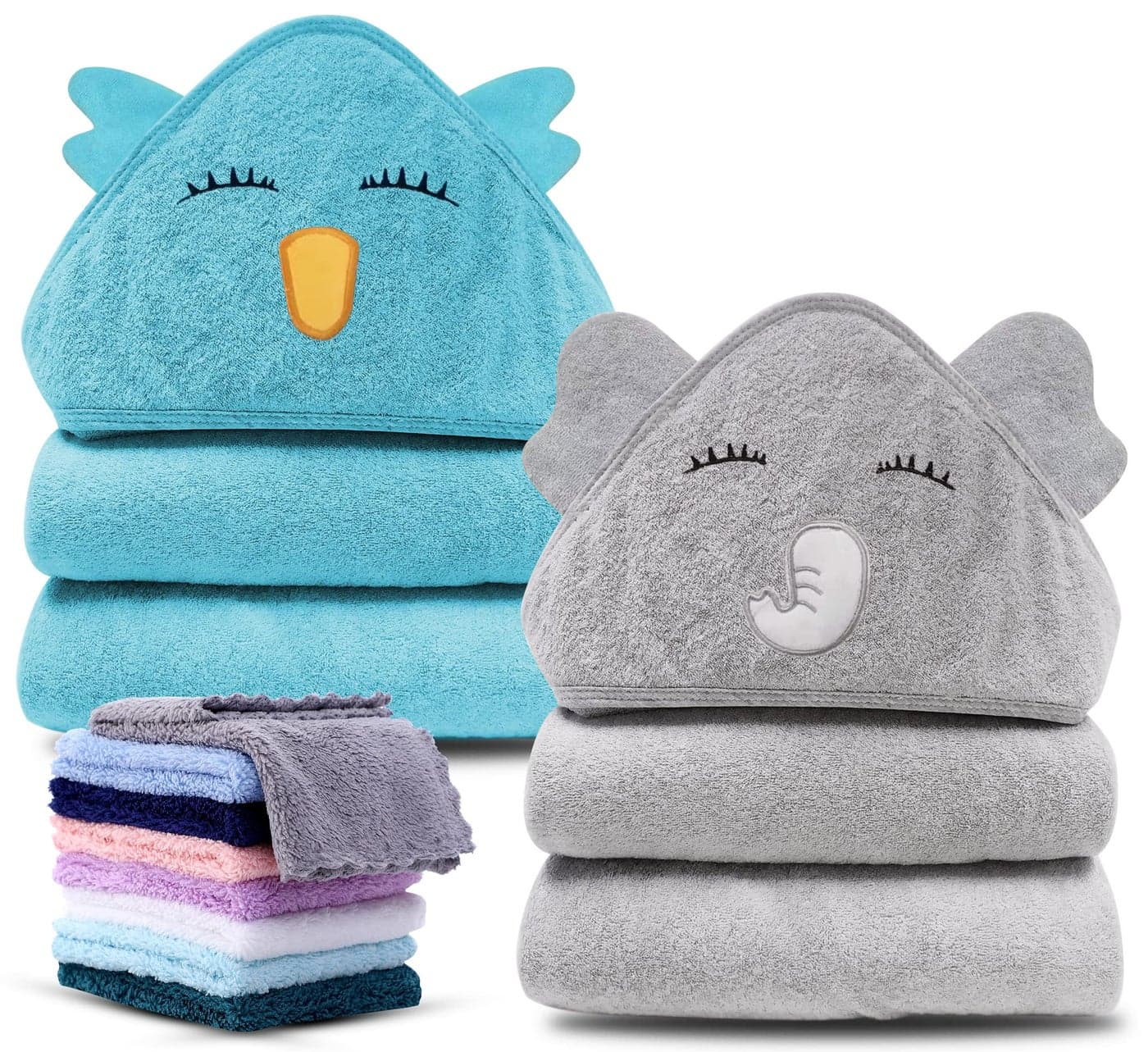 Cute Castle 2 Pack Hooded Baby Towel Rayon Made from Bamboo with 8 Washcloths Soft Bath Towel for Bathtub for Babie Newborn Infant Natural Baby Stuff Towel Bear and Chicken