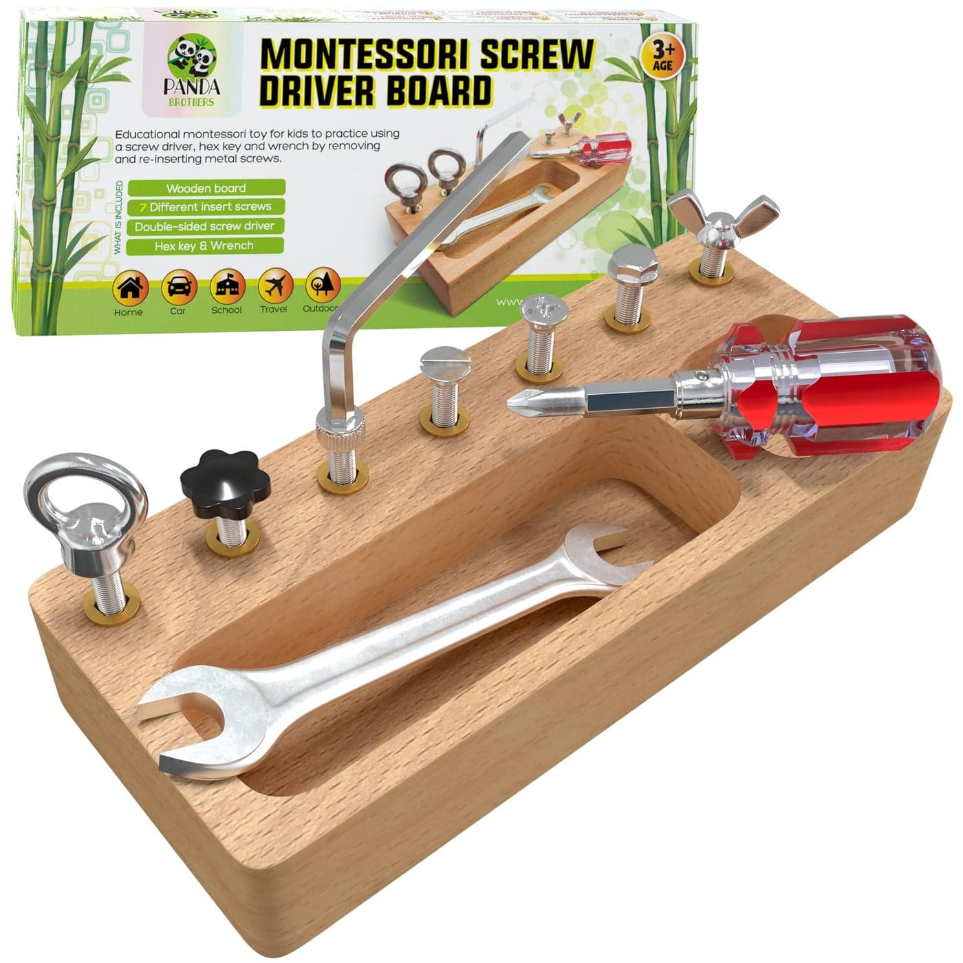 Panda Brothers Montessori Screwdriver Board Set Wooden Montessori Toys for 4 Year Old Kids and Toddlers Sensory Bin Fine Motor Skills STEM Toys