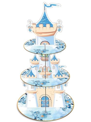 Blue Castle Birthday Party Decorations - 3 Tier Flower Castle Cupcake Stand Blue Theme Party Supplies Dessert Tower Holder for Birthday Baby Shower Wedding Decorations
