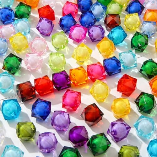 BERMRO 16mm Color Acrylic Beads 100pcs Cute Candy Colors Spacer Beads Loose Beads for DIY Crafting Necklace Bracelet Jewelry Making Keychain BluePurplePink
