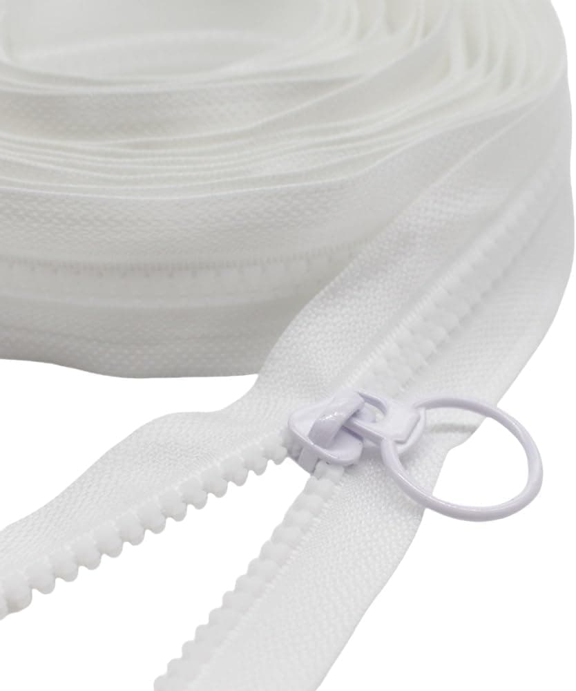 YaHoGa 5 Plastic Zipper by The Yard Bulk White 5 Yards with 10pcs Ring Sliders for DIY Sewing Tailor Crafts Bags Tents White 5 Yards