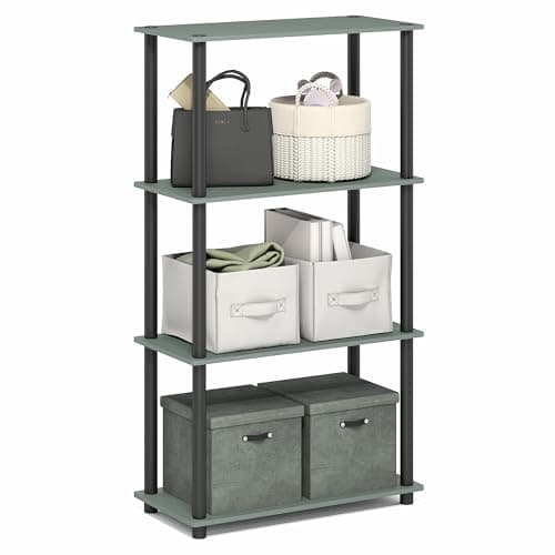 Furinno Turn-N-Tube Storage Shelves, 4-Tier Toolless Book Shelf, Corner Shelf, Toolless Open Shelves, for Organization and Storage, Living Room, Garage, Home Office, Sage Green