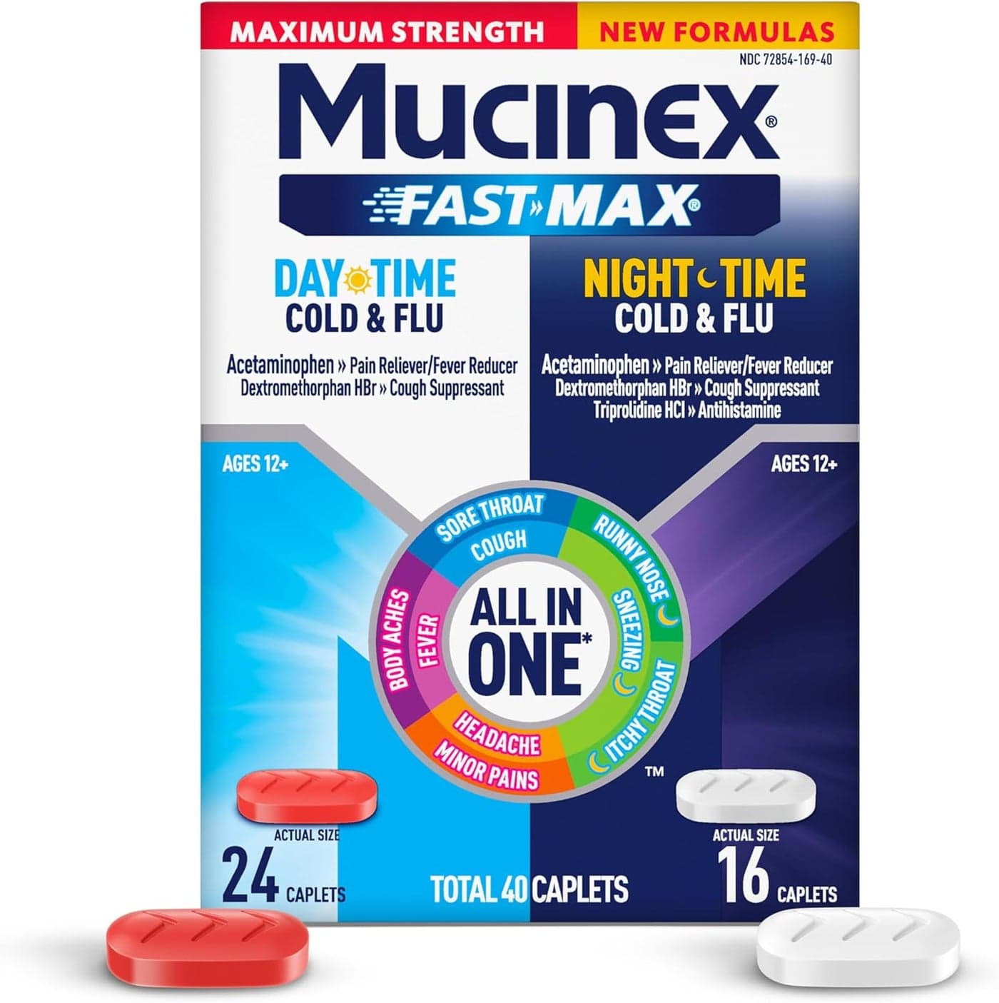 FastMax Maximum Strength Day Night Cold and Flu Medicine for Adults Powerful OverTheCounter Medication for Cold Flu Symptoms Fast Release Caplets 40 Count