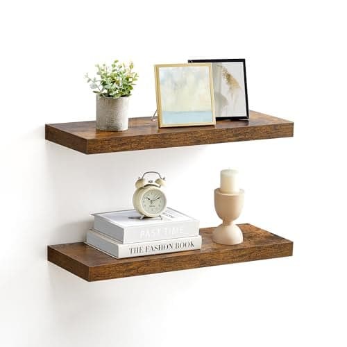 VASAGLE Wall Shelves Set of 2, Floating Shelves, 8 x 23.6 x 1.5 Inches, Display Shelves for Picture Frames, Wall Decor, Hanging Shelves for Living Room, Kitchen, Rustic Brown ULWS056B01