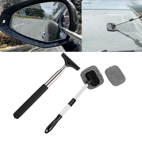 LJDJ Car Rearview Mirror Wiper 2 pack Universal Automotive Car Accessories Telescopic Auto Mirror Squeegee Cleaner 98cm Long Handle Portable Car Cleaning Tool Mirror Glass Water Mist Cleaner Black01