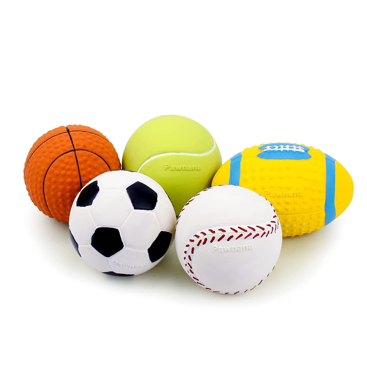 Pawdoer Squeaky Dog Ball - Soft Latex Rubber Squeaky Dog Toys for Small Dogs Puppies - Cute Dog Squeak Toys Play Ball - Tennis Ball, Soccer Ball, Football, Basketball and Baseball
