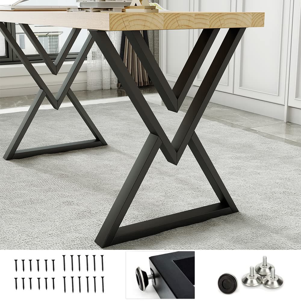 HEONITURE Metal Desk Legs Diamond Shape Black Industrial Modern Dining Table Legs Set of 2 283H 236W